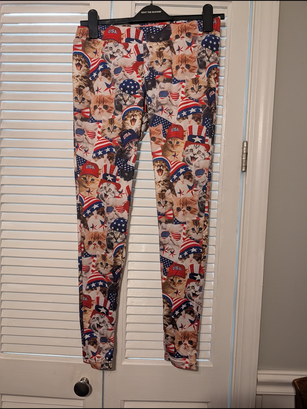 Tipsy Elves Women's Patriotic Cat Leggings - Red, Blue, White Size Small
